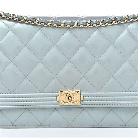 CHANEL Patent Calfskin Quilted Boy Wallet On Chain WOC 